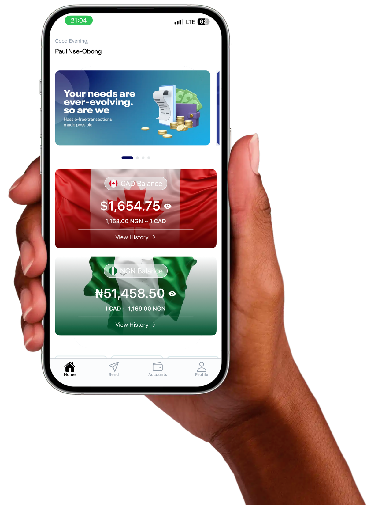 hand holding phone displaying instaflow mobile app